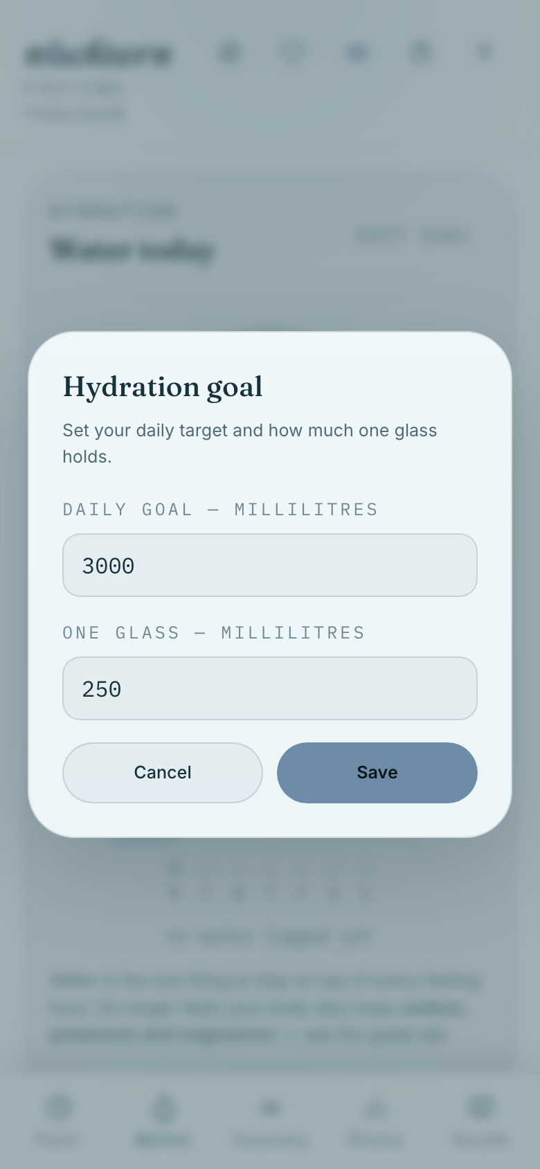 Open edit goal to set your daily target and glass size in ml.