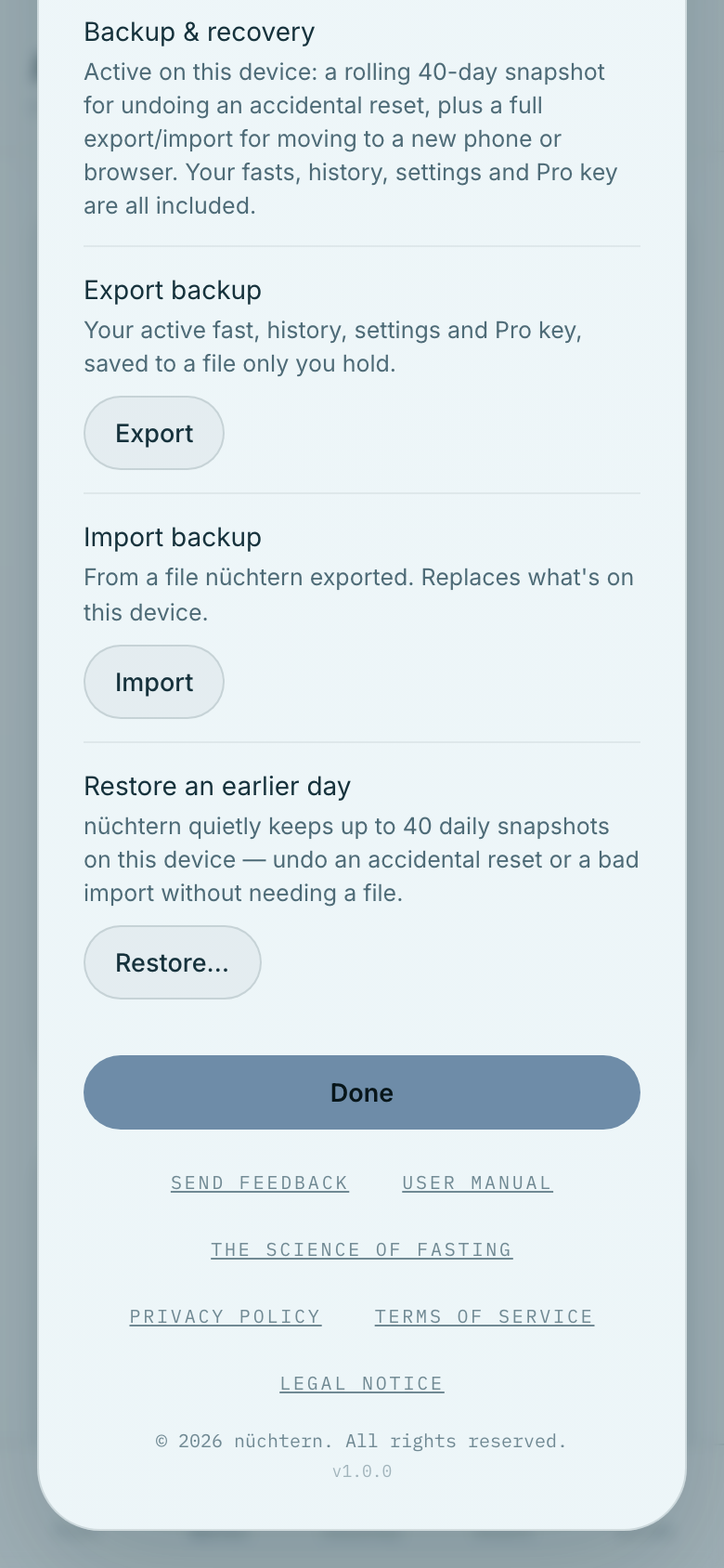 Scroll to Backup &amp; recovery for export, import, and restore.