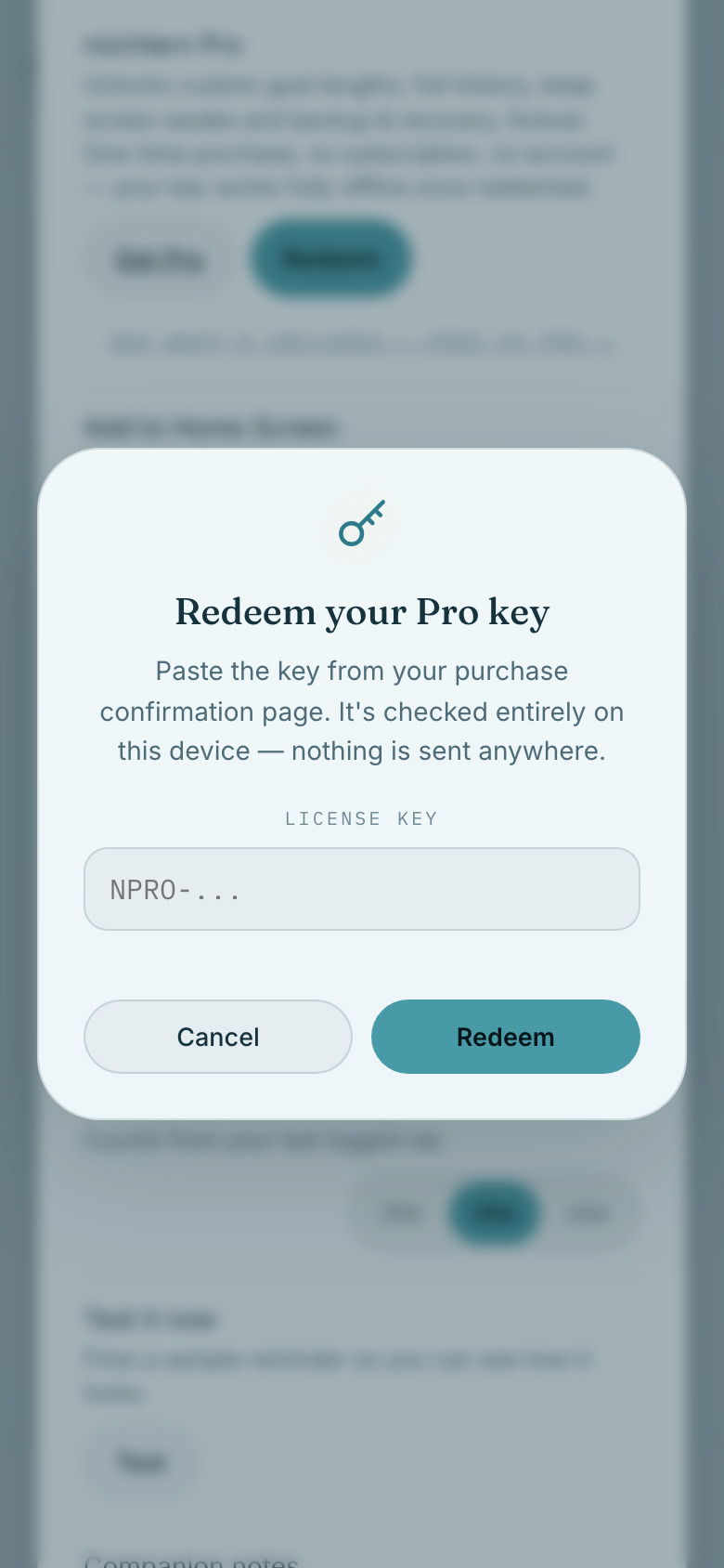 Already bought a key? Paste it into Redeem your Pro key.